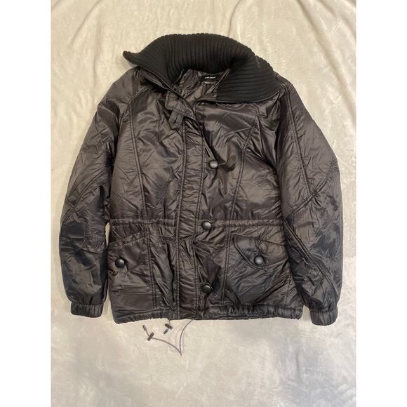ISABEL MARANT Down Winter Puffer Jacket Black 34 XS Wool Ribbed Collar Nylon - Picture 1 of 11